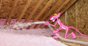 Pink panther Spraying Owens Corning Cellulose-Insulation in the attic